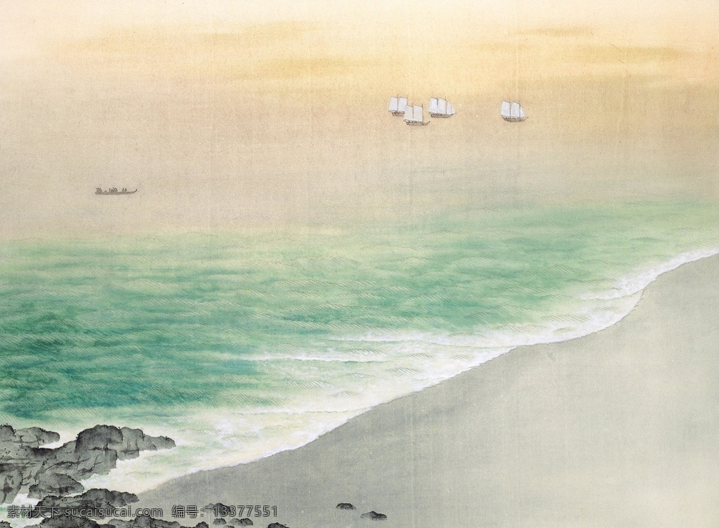 天明 横山大观 风景 海边 水墨 日式 浮世绘 大海 风景画 装饰画 背景墙画 画艺素材 绘画书法 文化艺术