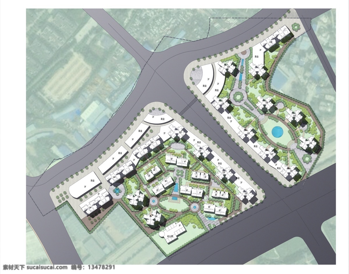 小区 彩色 平面图 小区平面图 彩色平面图 psd效果图 psd彩平 彩平 小区设计 环境设计 景观设计