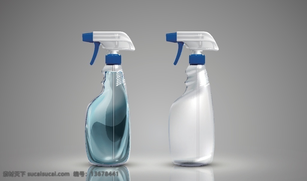 喷壶 喷枪 瓶 效果图 喷枪瓶 蓝色 透明 白色 喷头 喷雾 简约 标贴 包装