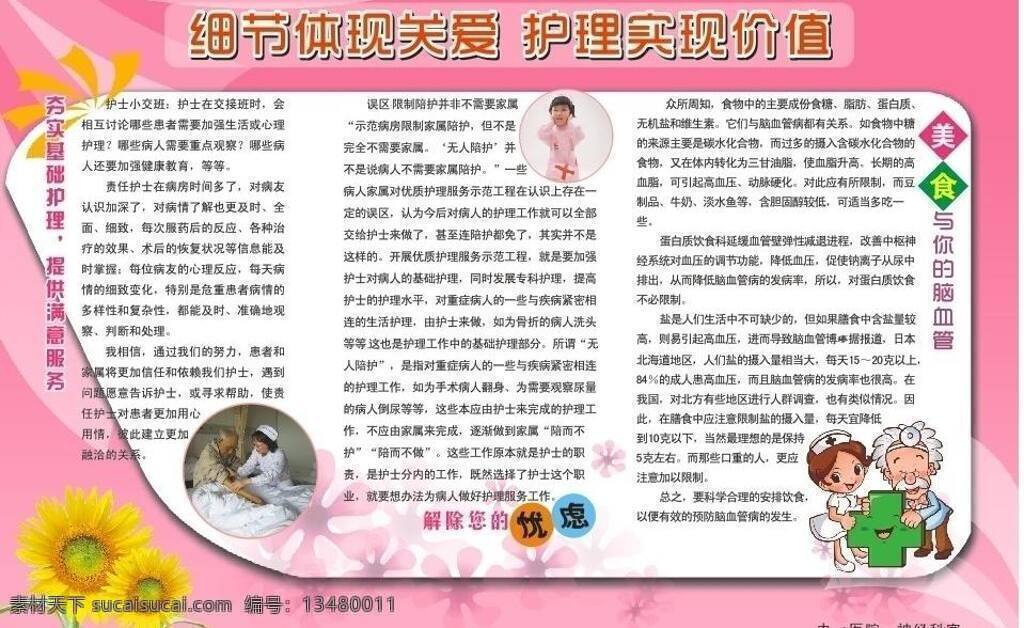 医院 展板 粉色 关爱 卡通护士 生活百科 向日葵 宣传 医疗保健 医院展板 美食与健康 神经科 脑血管 矢量 psd源文件