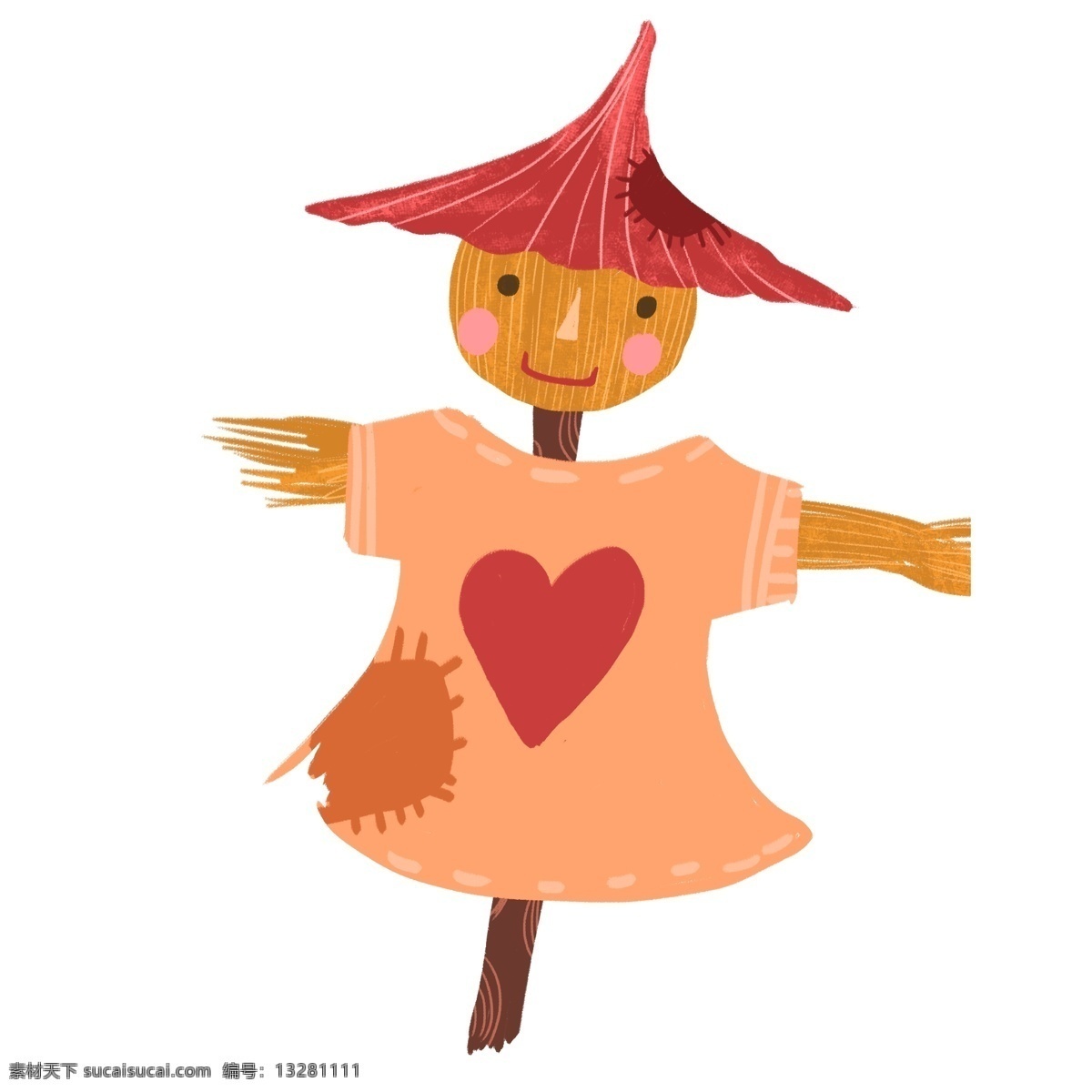 卡通 手绘 稻草人 商用 元素 秋季 麦田 插画