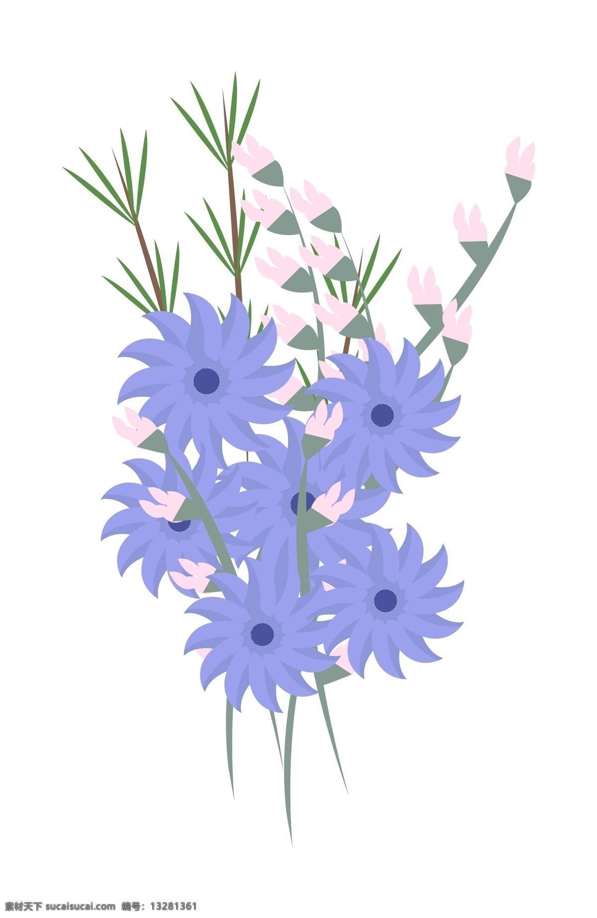 蓝色 手绘 风 花束 创意 彩色 植物 爱情 彩色植物花束 卡通插画 手绘花束 蓝色花束 手绘风
