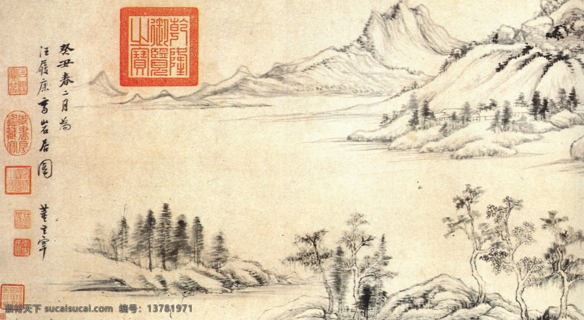 山水 名画 岩 居 图 国画 山水画 山水名画 中国水墨画 文化艺术