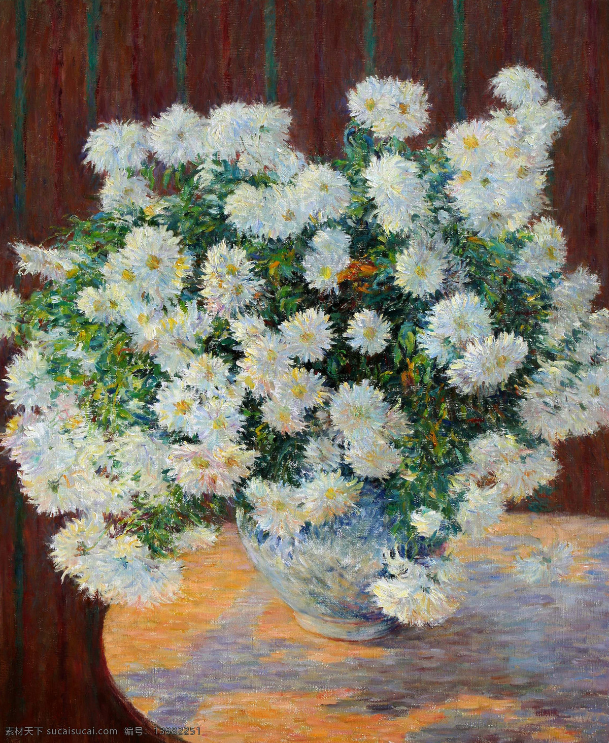 桌子菊花 美术 油画 静物画 花木 花朵 菊花 油画艺术 绘画书法 文化艺术