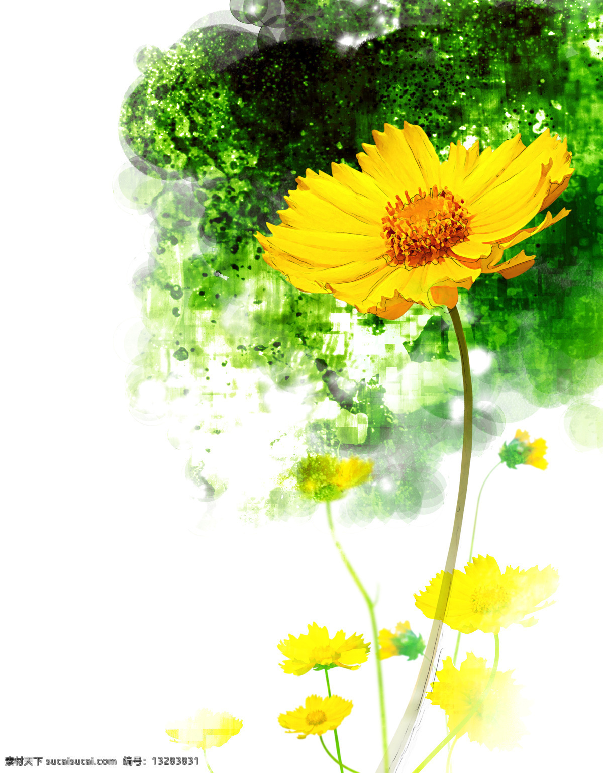 彩图 底纹边框 绿色 梦幻背景 强化 希望 移门图案 向日葵 简单花卉 艺术玻璃 家居装饰素材