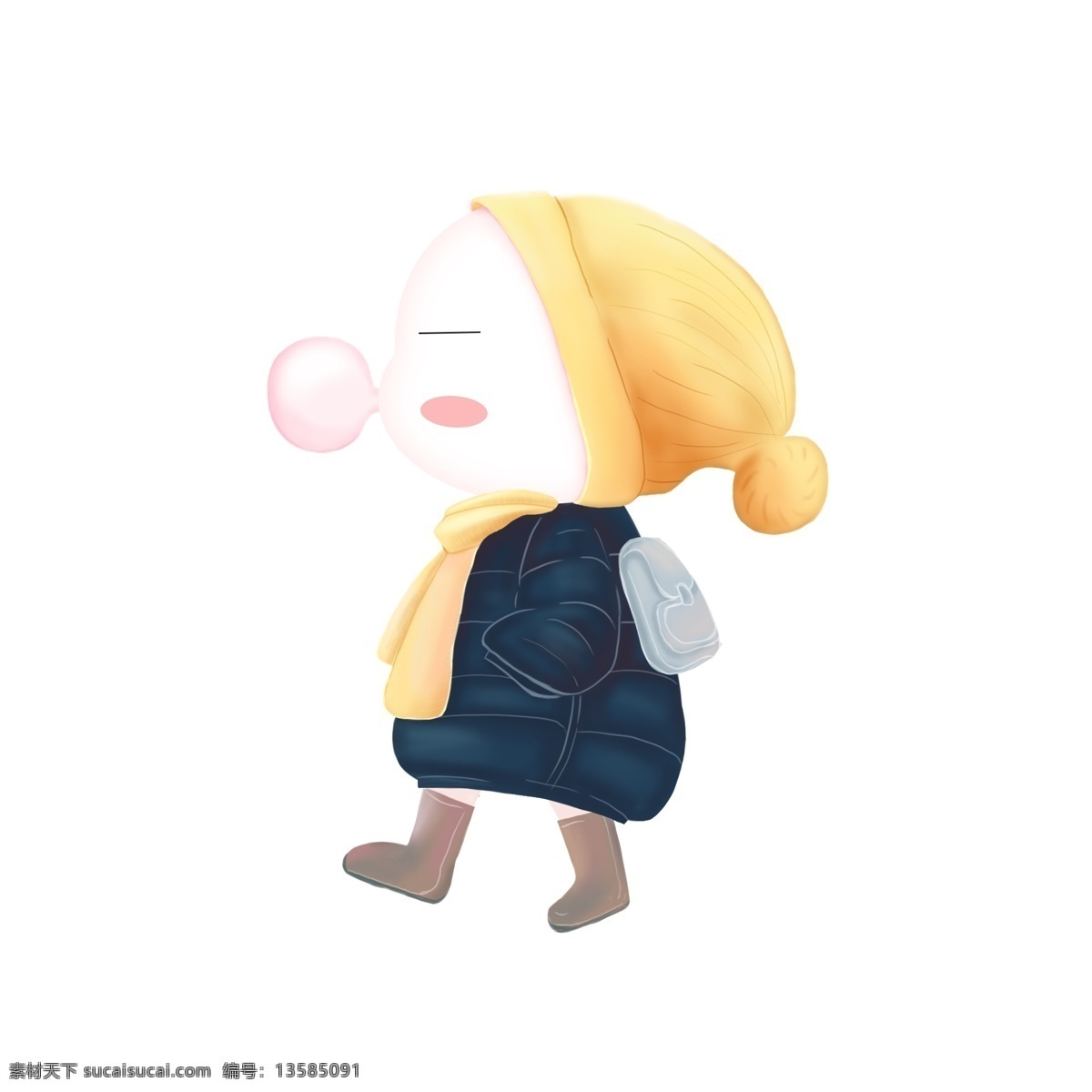 卡通 可爱 吹 泡泡糖 女孩 人物 插画 儿童 吹泡泡