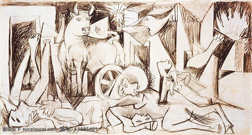 ii 西班牙 画家 巴勃罗 毕加索 抽象 油画 人物 人体 装饰画 鎭de guernica 1937 装饰素材