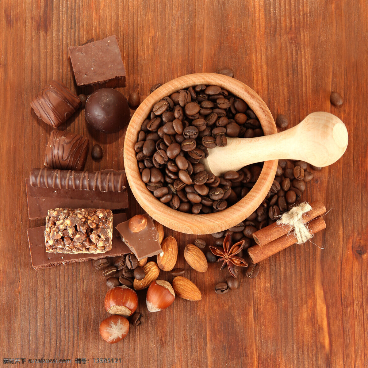 咖啡豆 巧克力 干果 舂臼 香料 翅果 巴旦木 肉桂 咖啡图片 餐饮美食