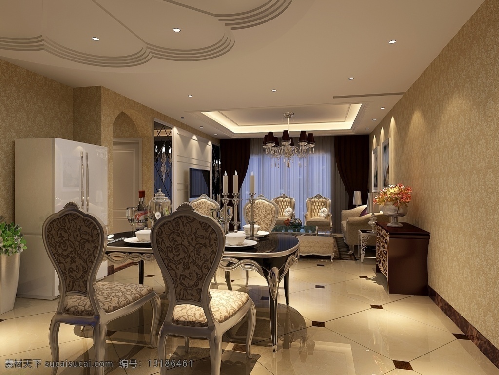 欧式 餐厅 3d 模型 3d模型 沙发茶几 室内设计 桌椅组合 max 黑色