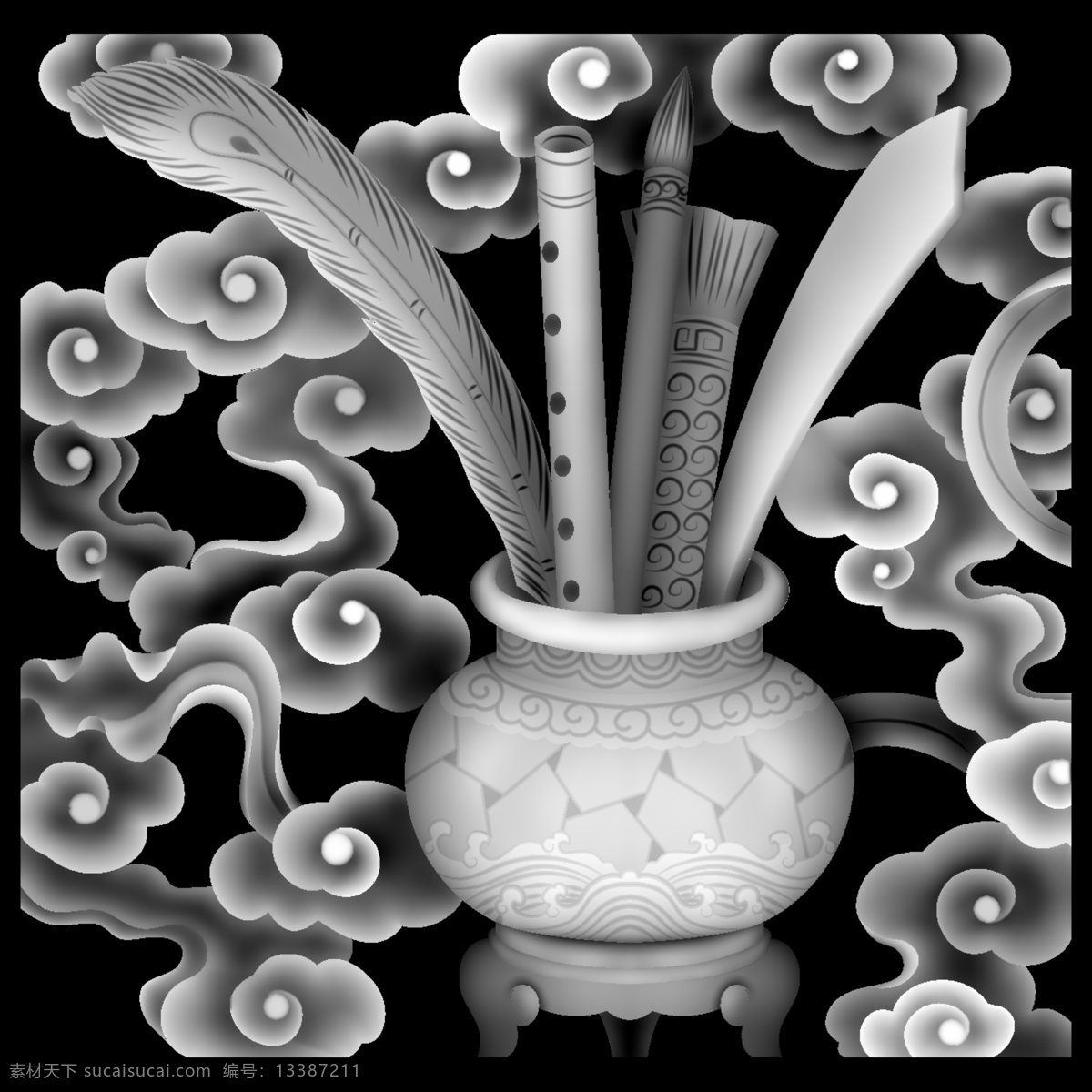 花瓶 灰度 图 黑白图 灰度图 花瓶灰度图 八宝灰度图 bmp精雕图 浮雕图 装饰素材 印章 雕刻 图案
