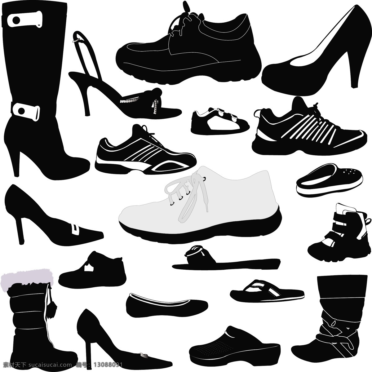 各种 鞋子 剪影 矢量 eps格式 长靴 高跟鞋 凉鞋 矢量图 拖鞋 运动鞋 其他矢量图
