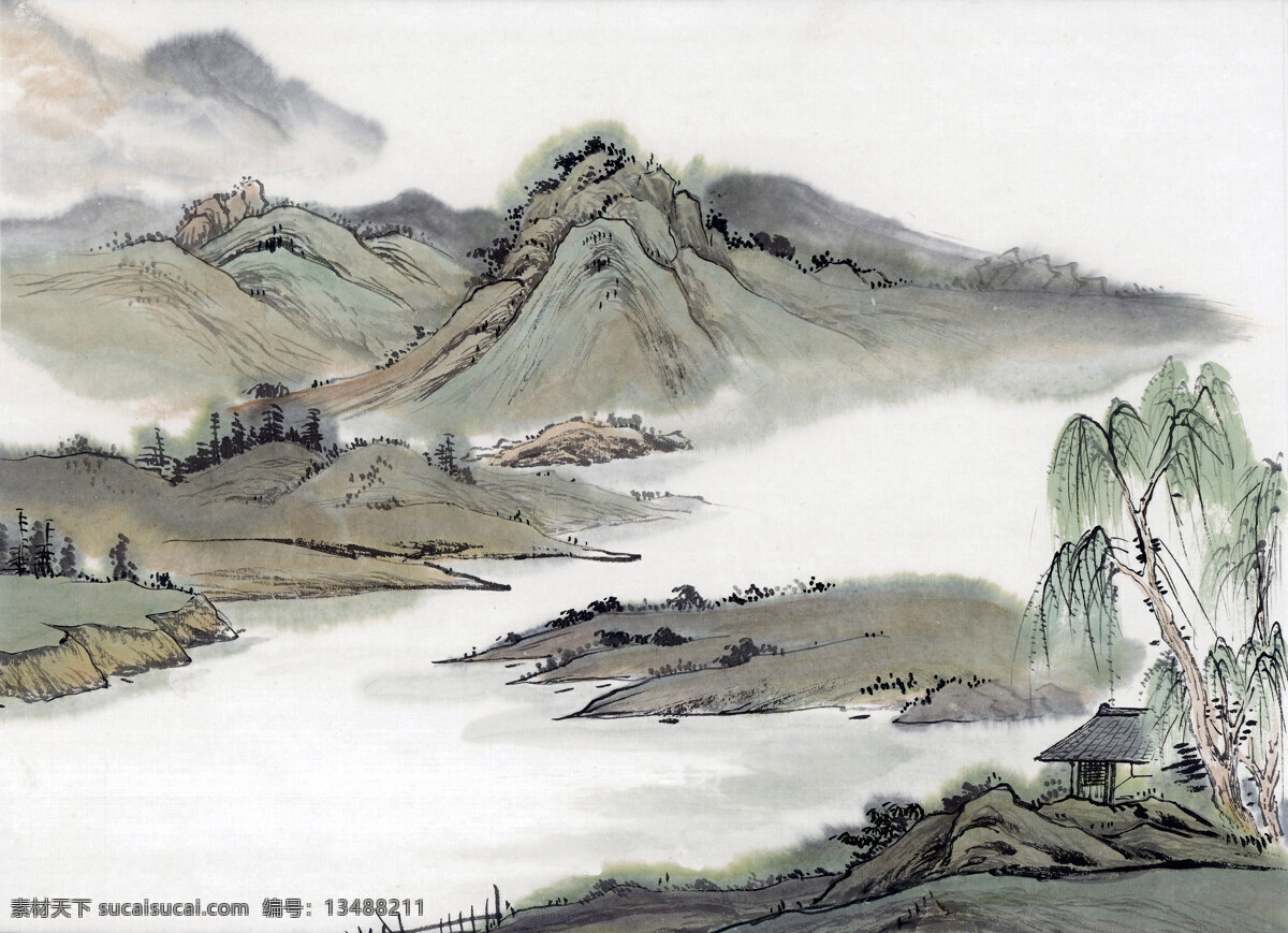 山水画 国画0016 国画 设计素材 山水画篇 中国画篇 书画美术 白色