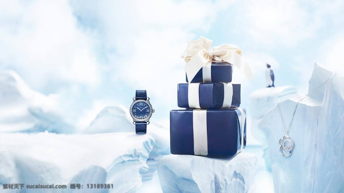 浪漫 冰雪 礼盒 banner 背景 冰雪之城 冰块 雪山 蝴蝶结 淘宝