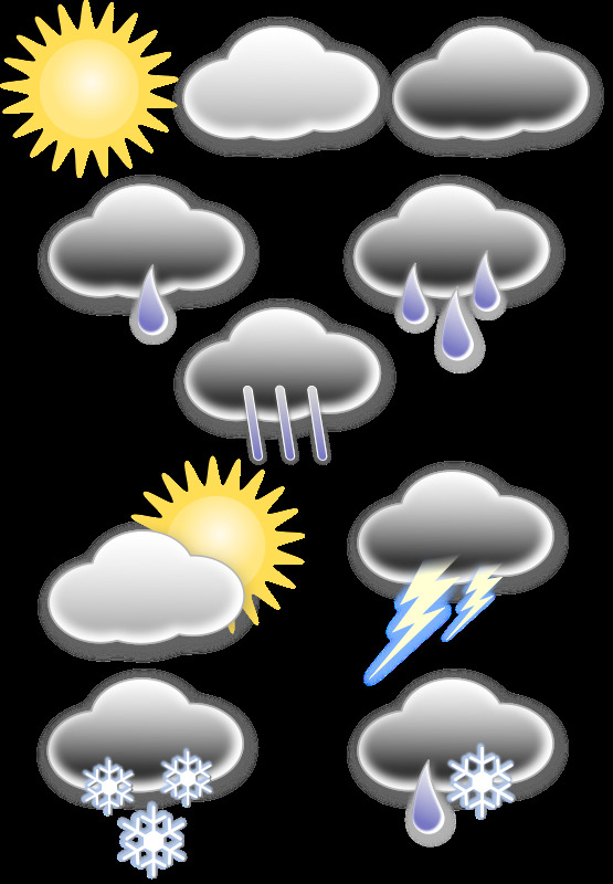 云 气象学 雨 阵雨 雨夹雪 雪 太阳 符号 雷声 天气 天气预报 天气符号 svg 黑色