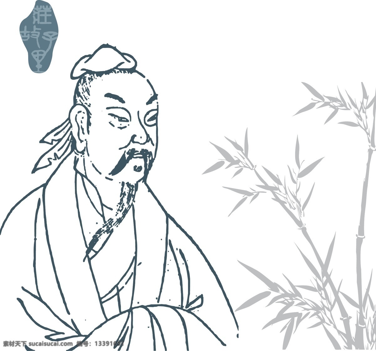 庄子 庄子故里 竹子 古人 古画 男人男性 矢量人物 矢量