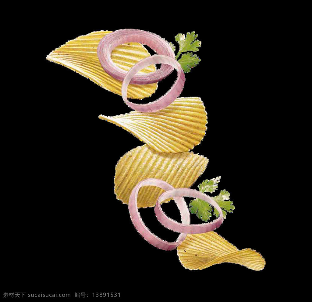 手绘 洋葱 薯片 元素 香菜 零食 免抠