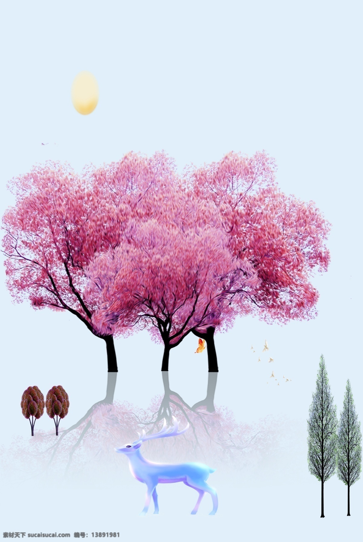 工笔花鸟 花鸟工笔 挂画 手绘 禅意 花鸟玄关图 新中式 山水 花鸟画 共享 分层