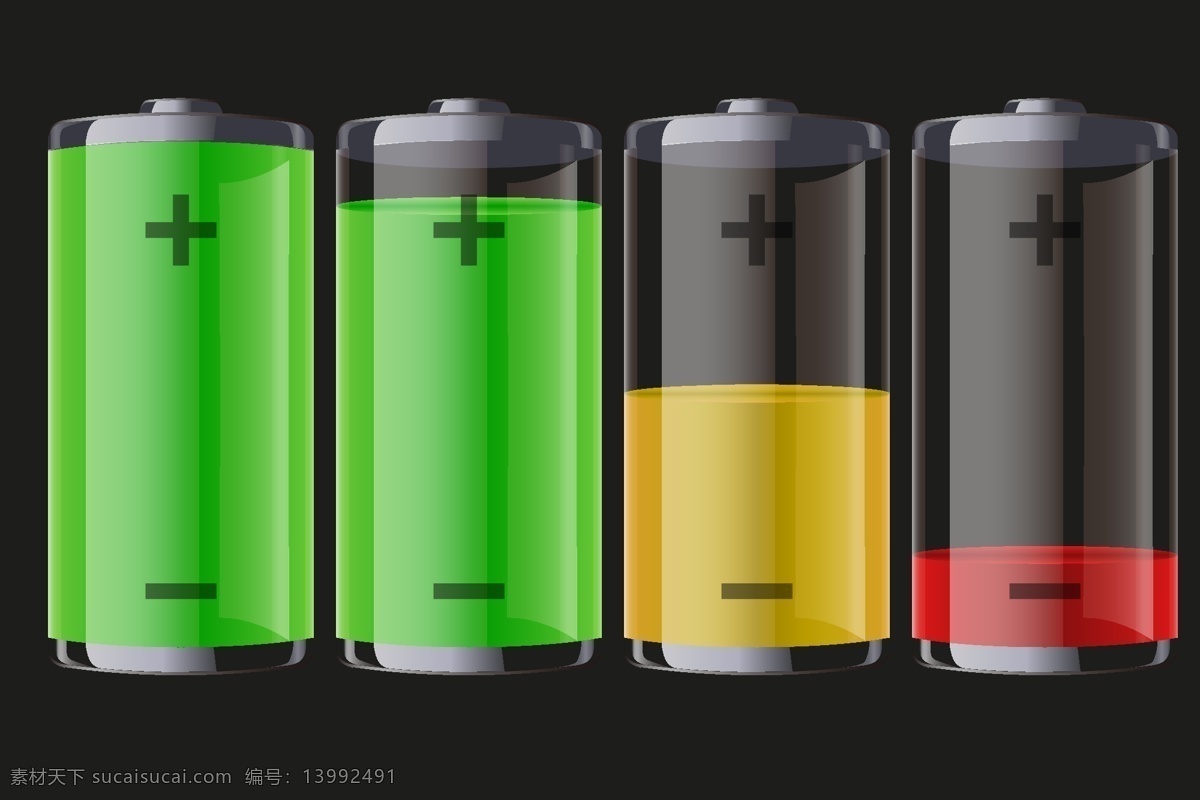 四 彩色 透明 电池 能源 图标 蓄电池 干电池 充电 电源 电量 电力 动力 符号 标志 图形 充电指示 电池设计 标志图标 其他图标