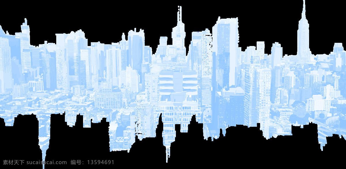 蓝色 海市蜃楼 元素 png元素 透明素材 装饰 高楼 免抠元素
