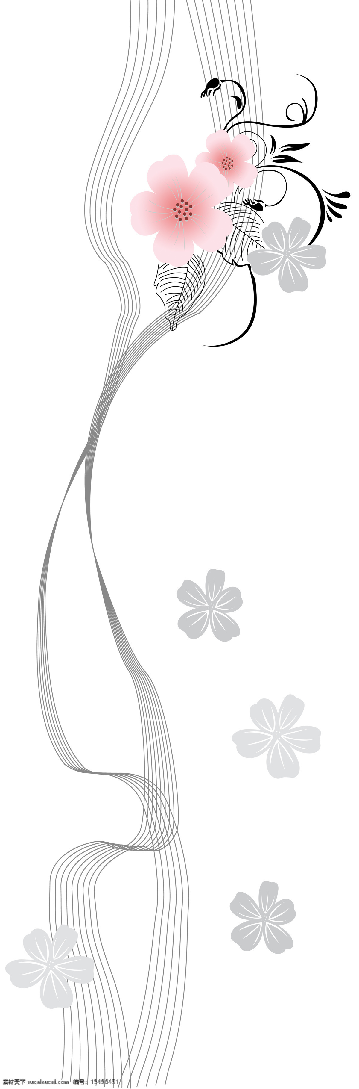 平开门线条花 平开门 曲线 花 灰色花 粉色花 线条 叶子 花朵 移门 强化 移门图案 底纹边框