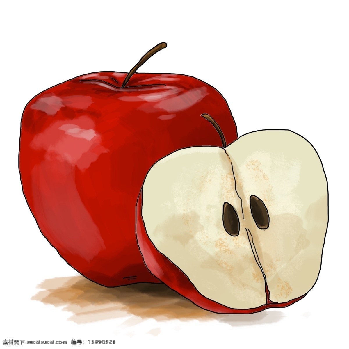 苹果 手绘 插画 红色 苹果汁 果蔬 绿色食品 健康 减肥 健身 优质水果 水果 水果之王 白雪公主 红苹果