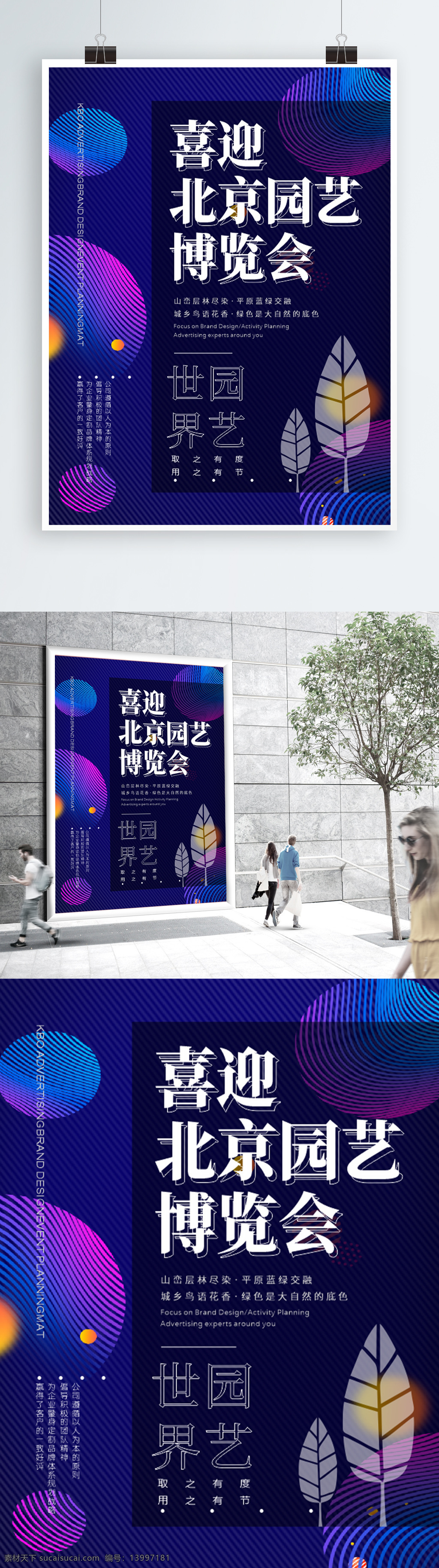 北京 世界园艺博览会 大气 版式 科技感海报 科技封面设计 园艺海报 动感海报 动感线条 树叶海报 创意几何 创意设计 蓝色 科技