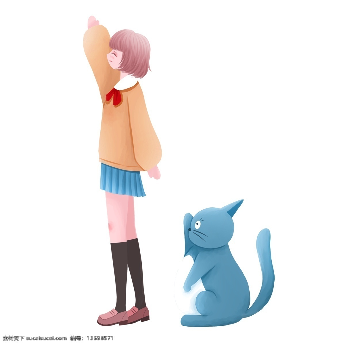 卡通 唯美 女孩 猫 免 抠 元素 可爱女孩 png元素 免抠元素 人物 透明元素 手绘元素