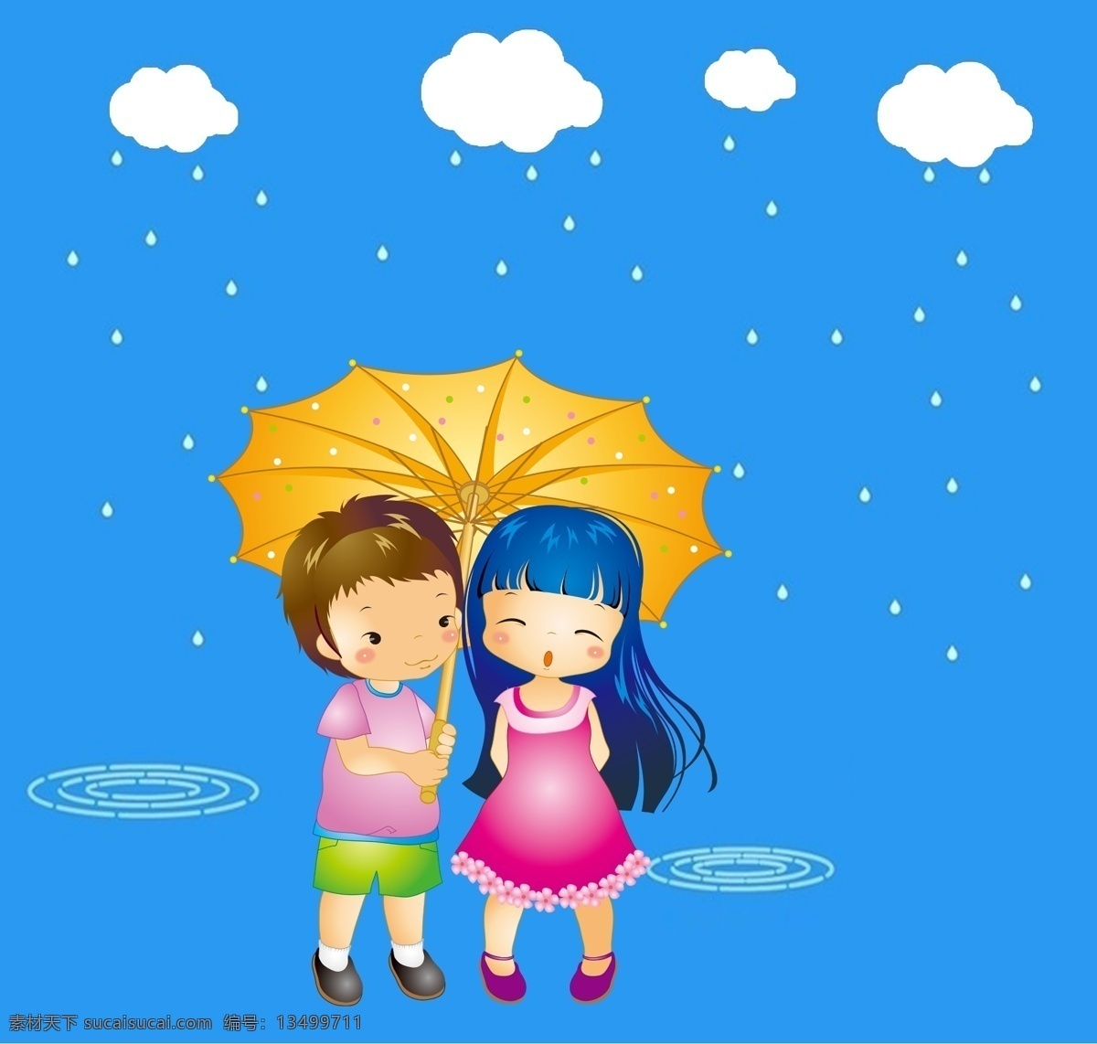 小朋友 卡通 雨伞 小女孩 小男孩 下雨 动漫动画 动漫人物