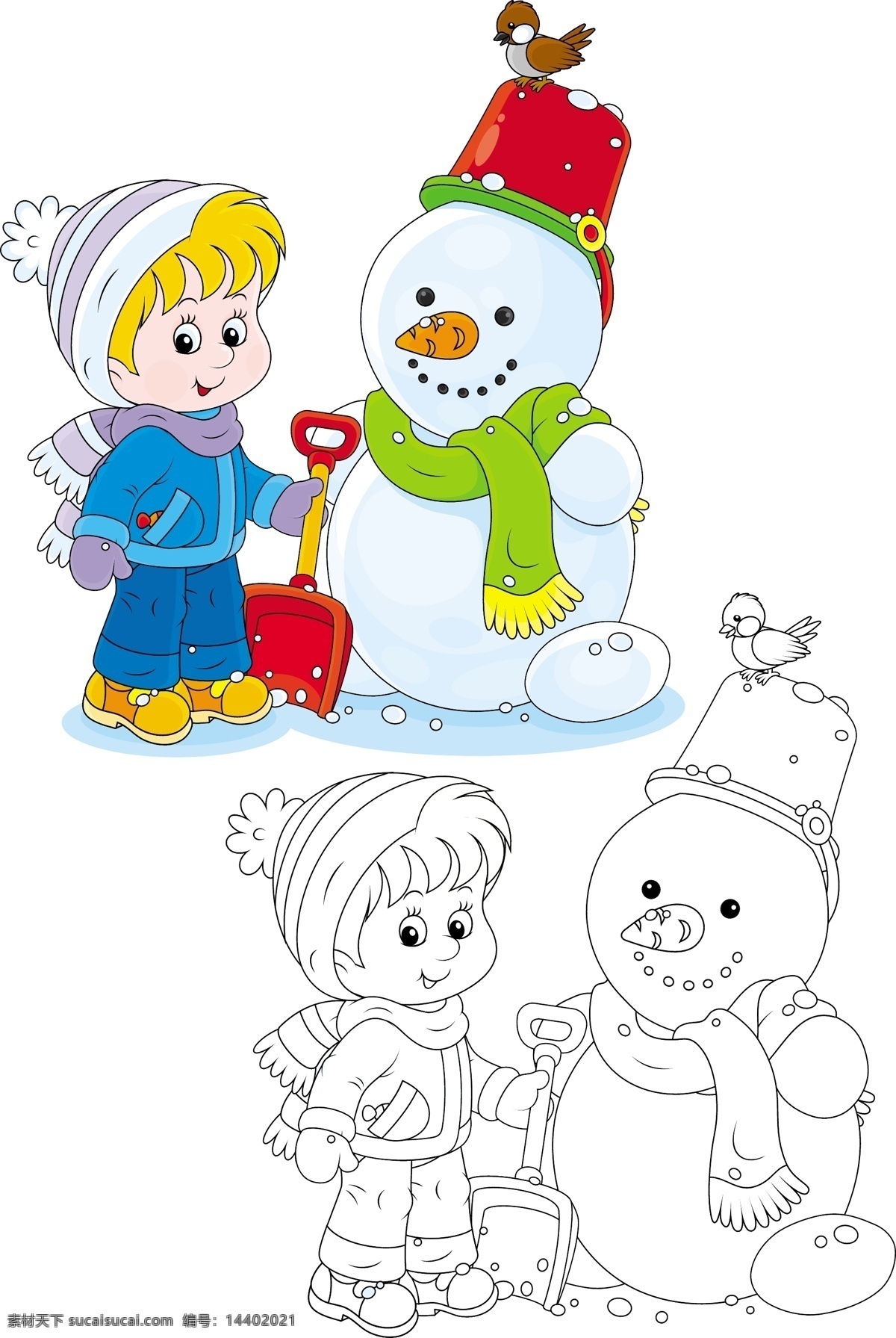 堆 雪人 男孩 卡通画 堆雪人 人物 儿童 卡通形象 矢量人物 矢量素材 白色