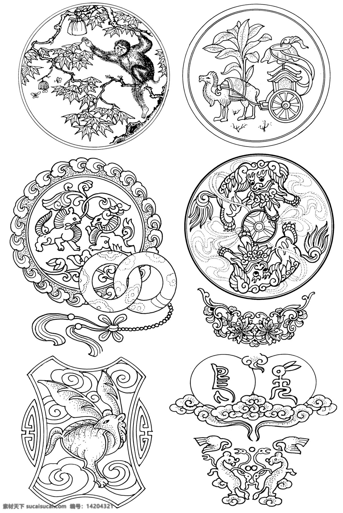 中国吉祥图案 祥瑞图案 猴子 蝙蝠 麒麟 狮子 传统图案 吉祥图案 高清图案 分层 源文件