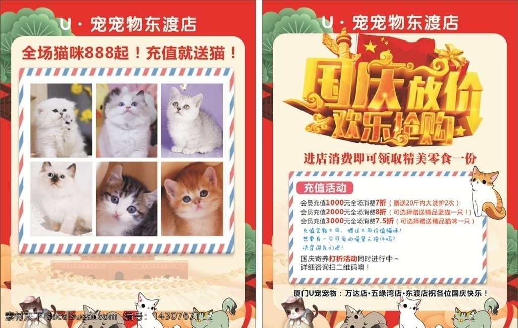 红色 传单 宠物 猫咪 猫猫 玩毛线 喜庆 dm宣传单