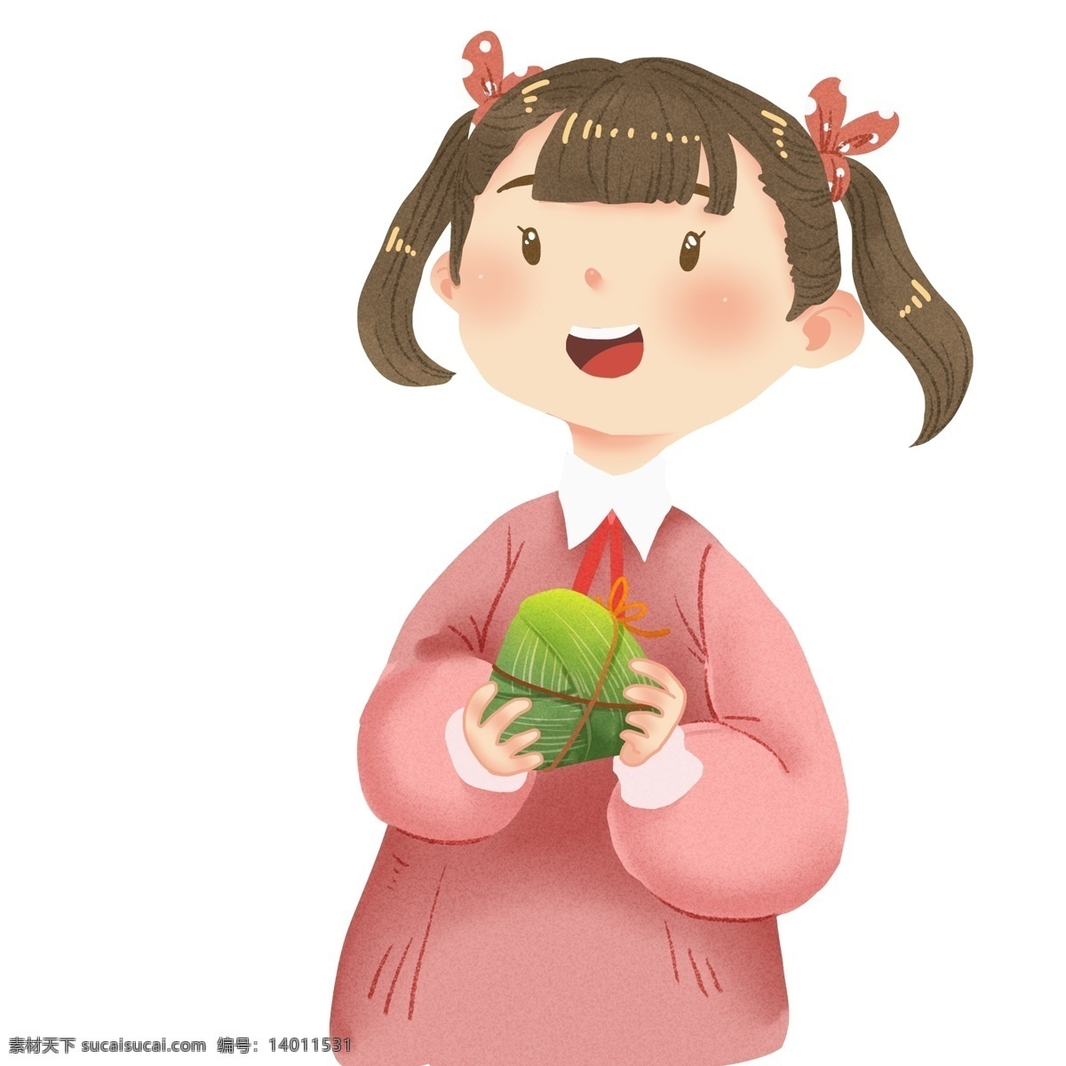 卡通 可爱 端午节 一个 粽子 小女孩 女孩 插画 五月初五 人物