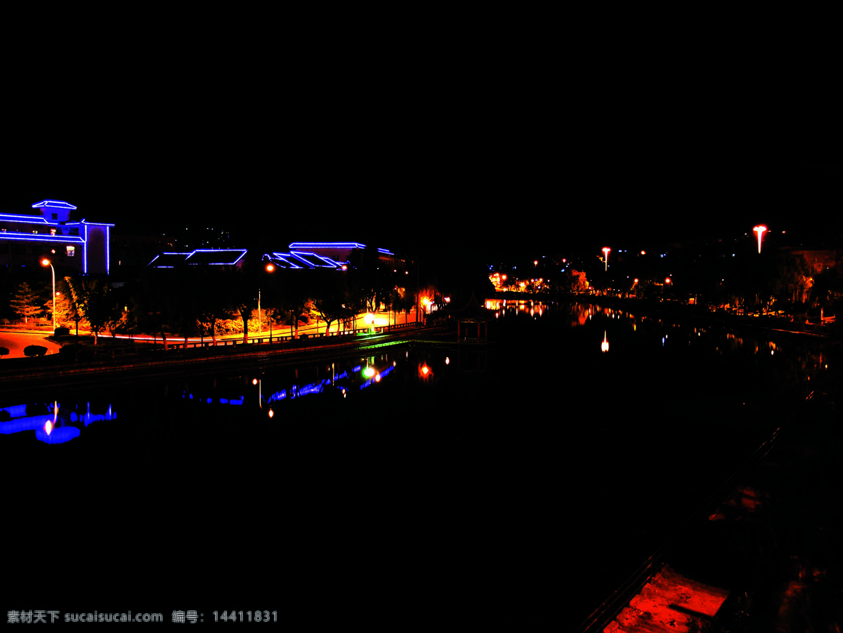 夜景免费下载 倒影 湖水 霓虹灯 亭子 夜晚 风景 生活 旅游餐饮