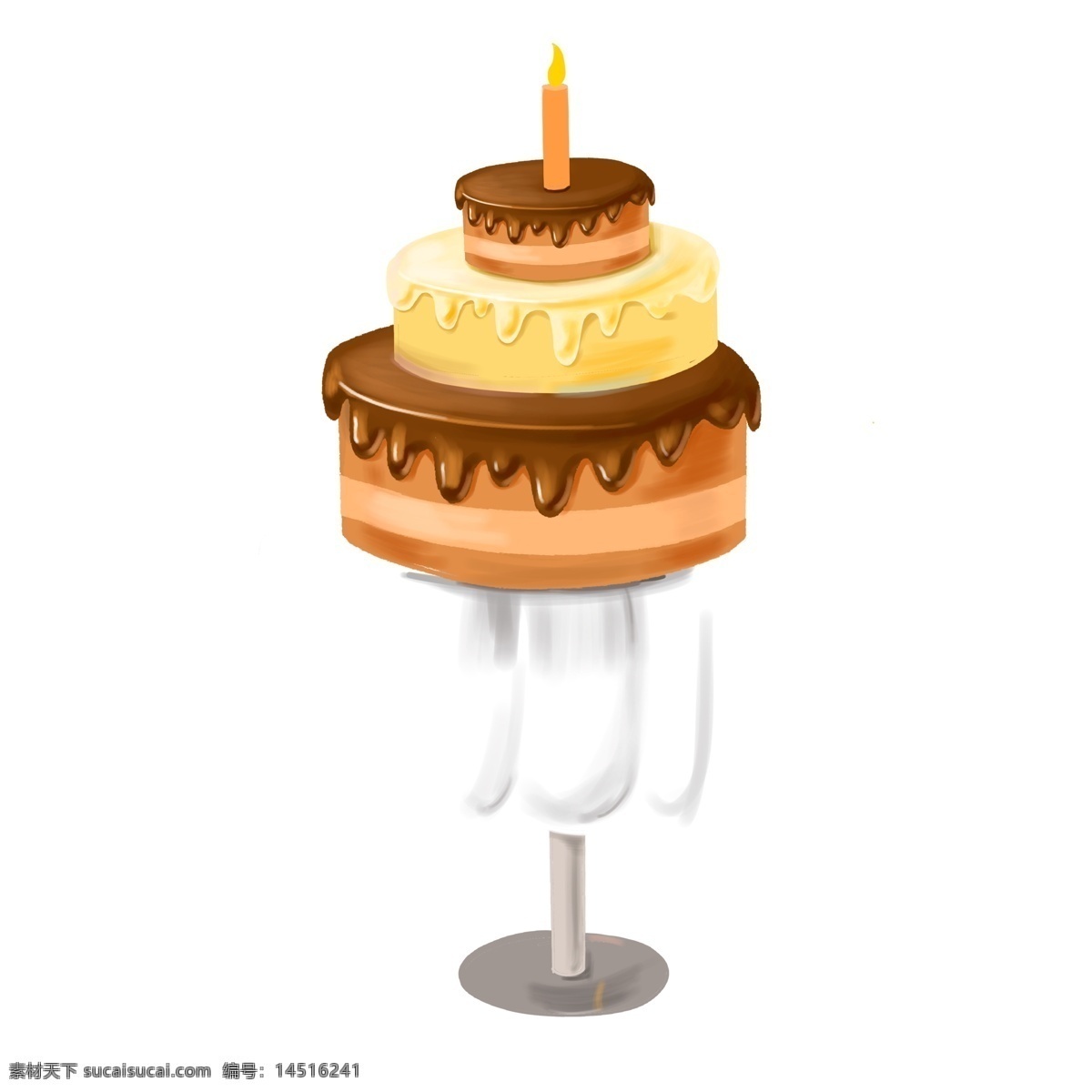 手绘 一个 生日蛋糕 元素 卡通 美食 甜点 蛋糕 插画设计
