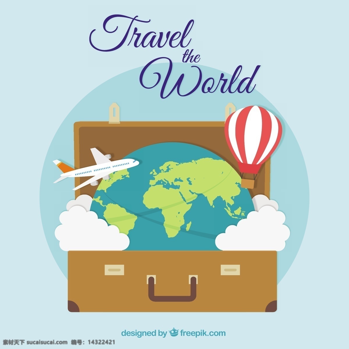 带 旅行箱 云 平坦 旅行 背景 旅游 地图 世界 世界地图 色彩 飞机 气球 平 丰富多彩 平面设计 探险 度假 热气球 假期