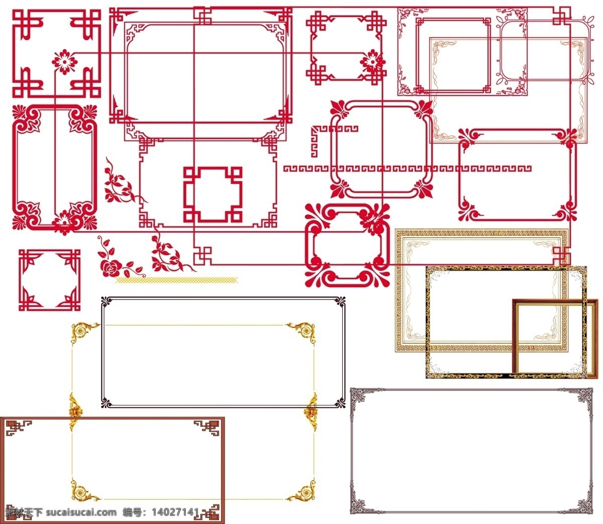 花纹 边框 中国风 中国风边框 红色 金色 红色边框 中国风花纹 分层
