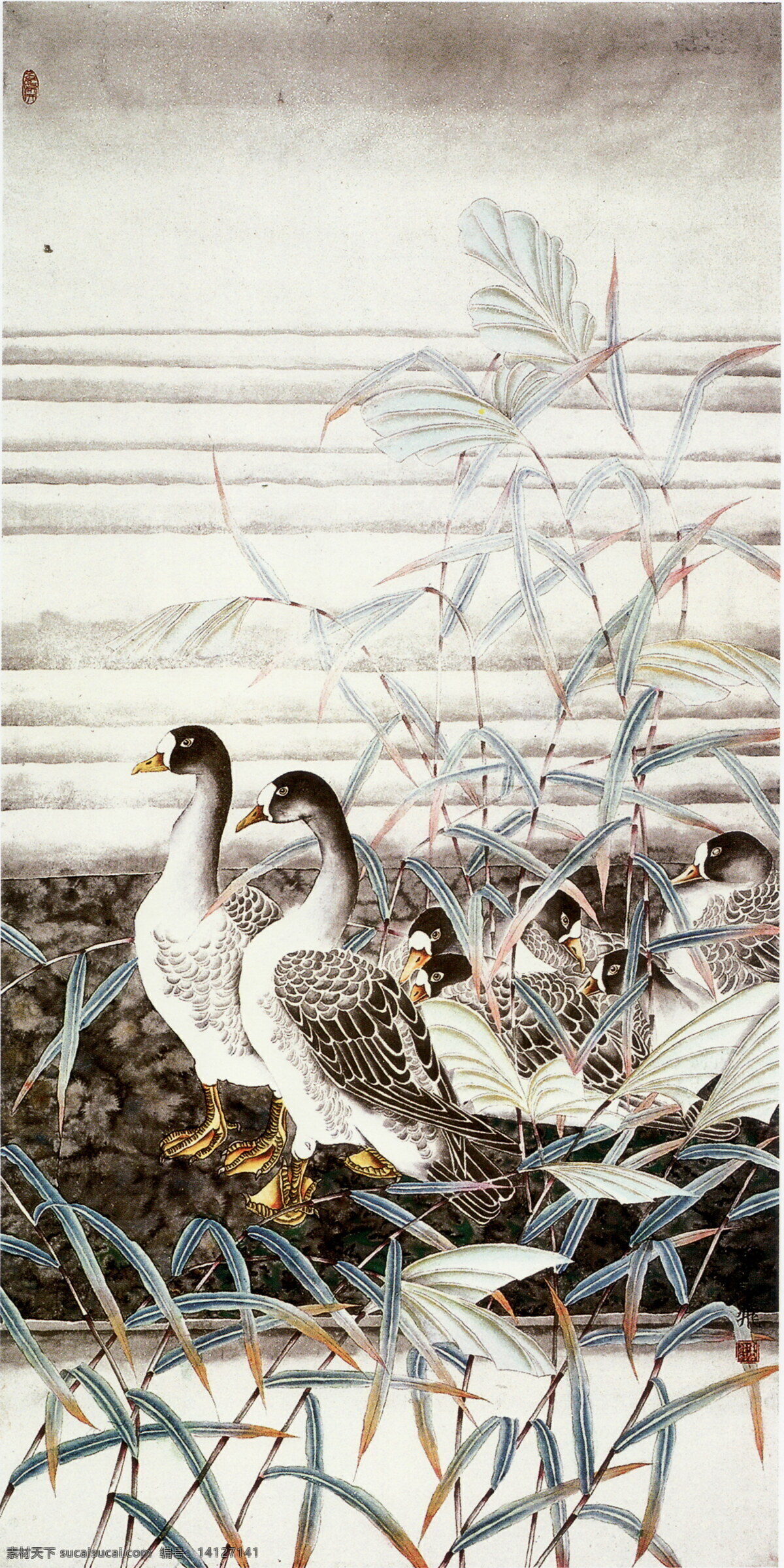 风景画 国画 国画设计素材 绘画书法 芦苇 书法 水墨画 国画模板下载 中国画 写意画 大师作品 写意 鸭 鸭子 野鸭 文化艺术 家居装饰素材 山水风景画