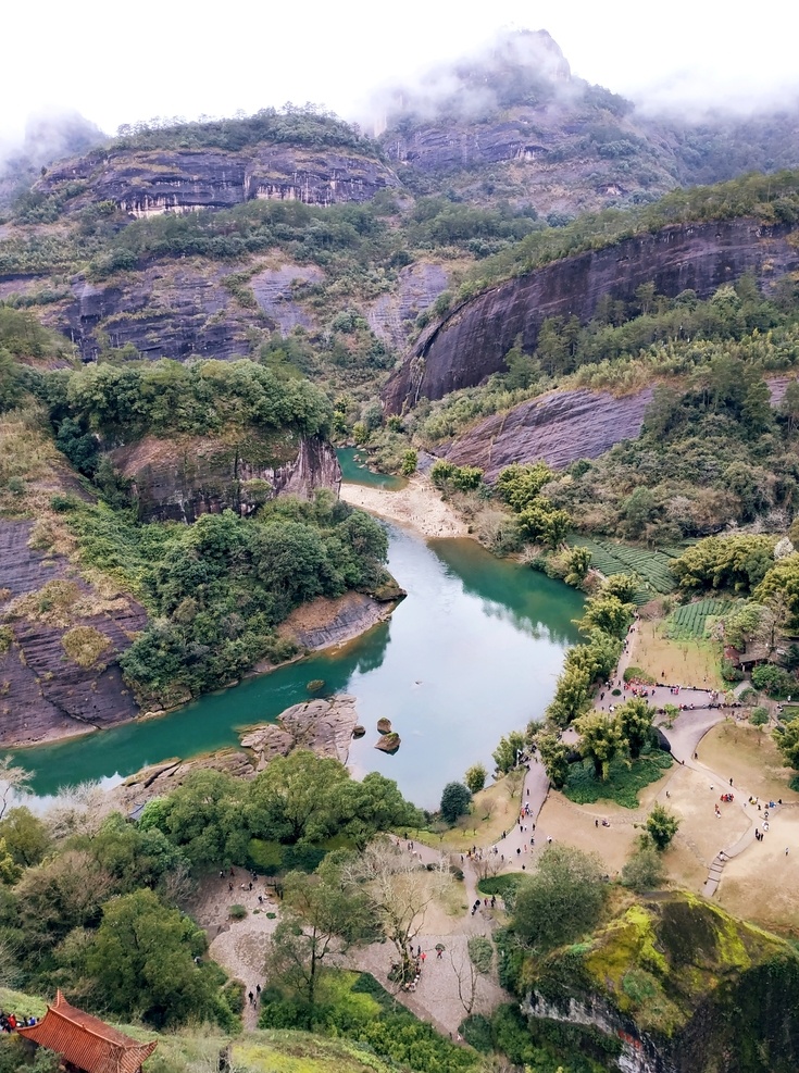 武夷山 九曲溪 溪水 大雾 云海 亭 丹霞地貌 河滩 自然景观 山水风景