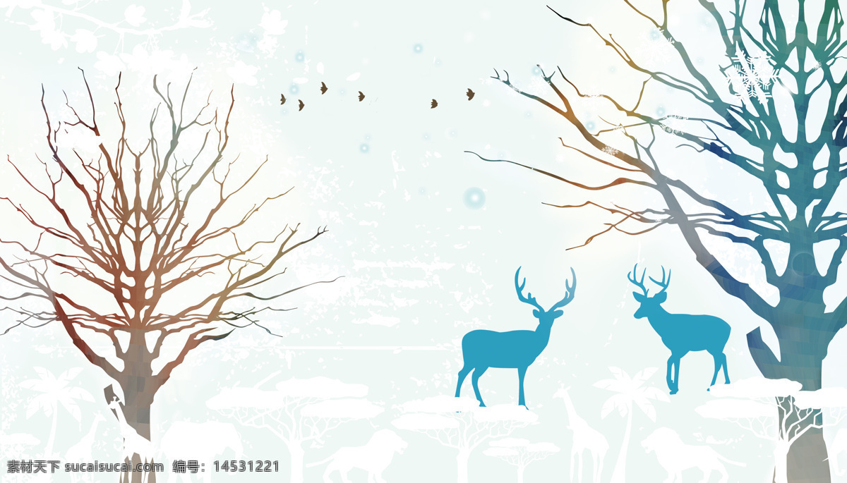 缤纷世界 北欧麋鹿 海报喷绘 背景图 大自然背景 海报背景 自然景观 自然风光