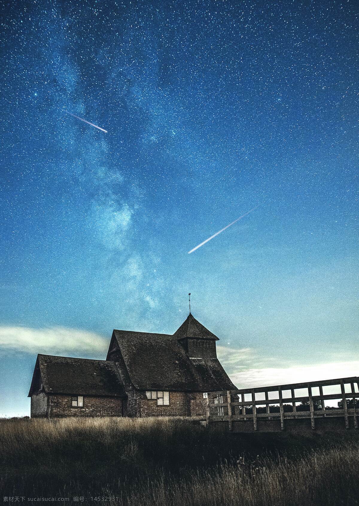 田园星空 欧美 田园 小屋 夜晚 星空 流星 浪漫 拍摄 摄影类 自然景观 田园风光