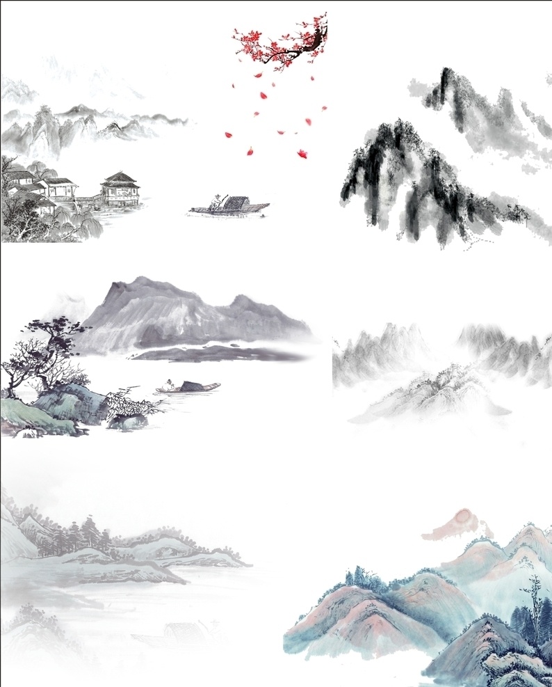 内含 幅 格式 水墨 山水 图 6幅 png格式 山水图 中国画 包装设计