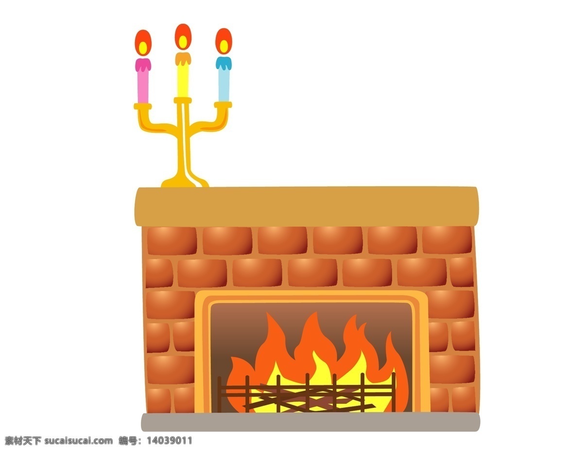 卡通 烛台 壁炉 元素 温暖 冬季 火焰 手绘 ai元素 矢量元素