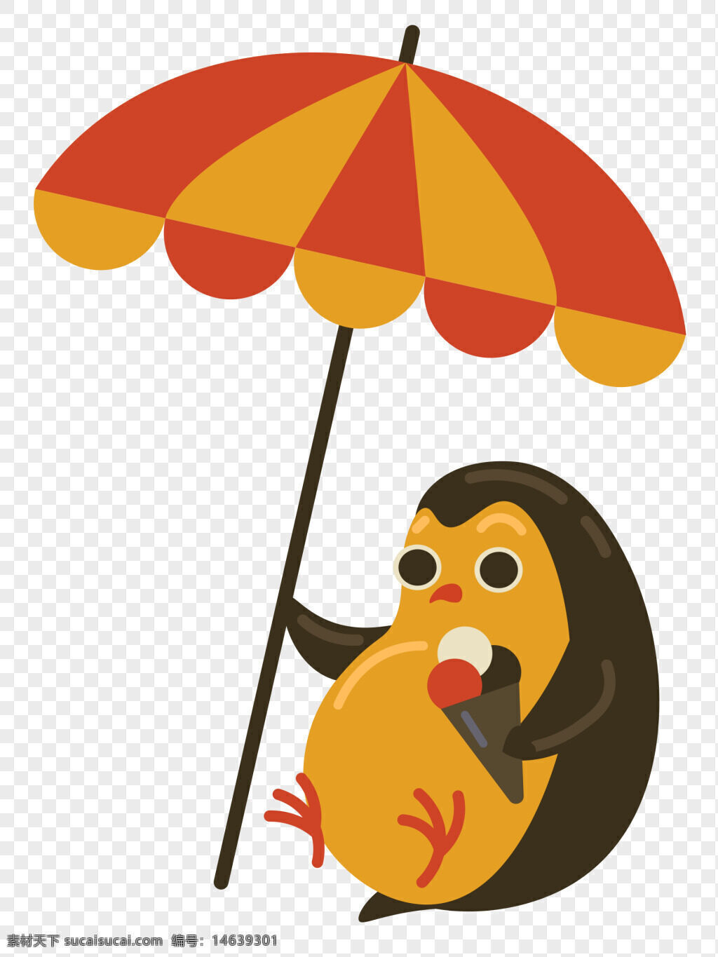 小企鹅 插画 手绘 冰淇淋 遮阳伞 乘凉 夏日 卡通 可爱 动漫风 休闲 黄色 动物插画 清新 创意设计
