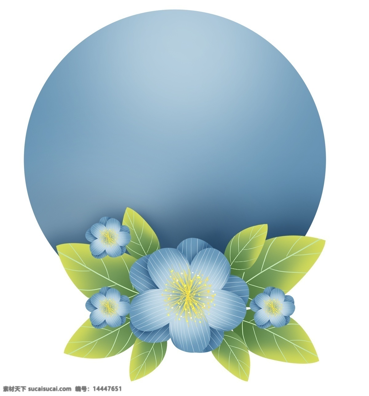 蓝色 花朵 圆形 文字 框 春季 蓝色花朵 植物 绿色植物 文本 花朵对话框 春天文字框 叶子 春天标题框 绿色