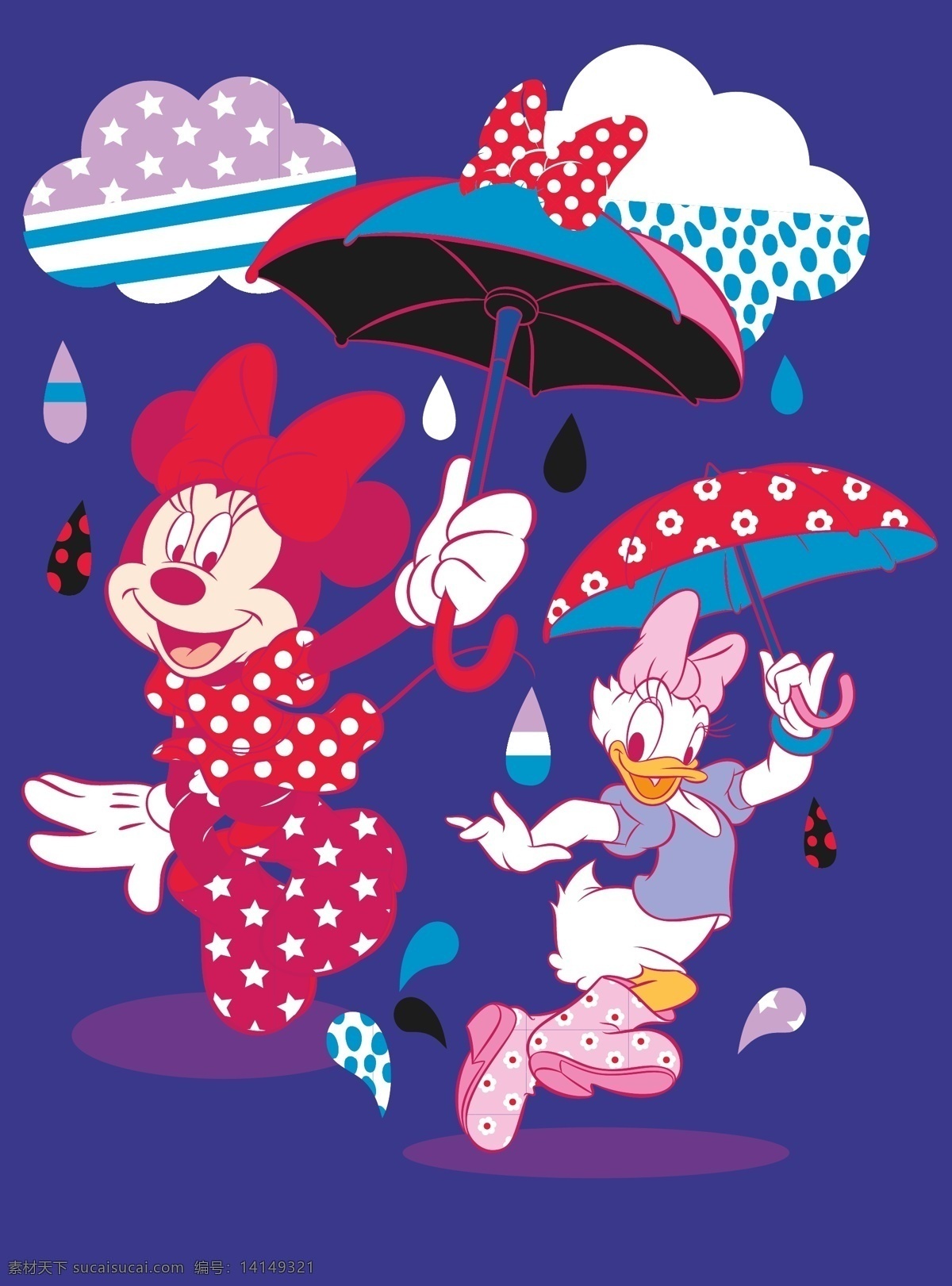 迪士尼 咪 妮 黛丝 米老鼠 唐老鸭 迪士尼动画片 咪妮 蝴蝶结 卡通雨伞 下雨素材 动漫动画 动漫人物