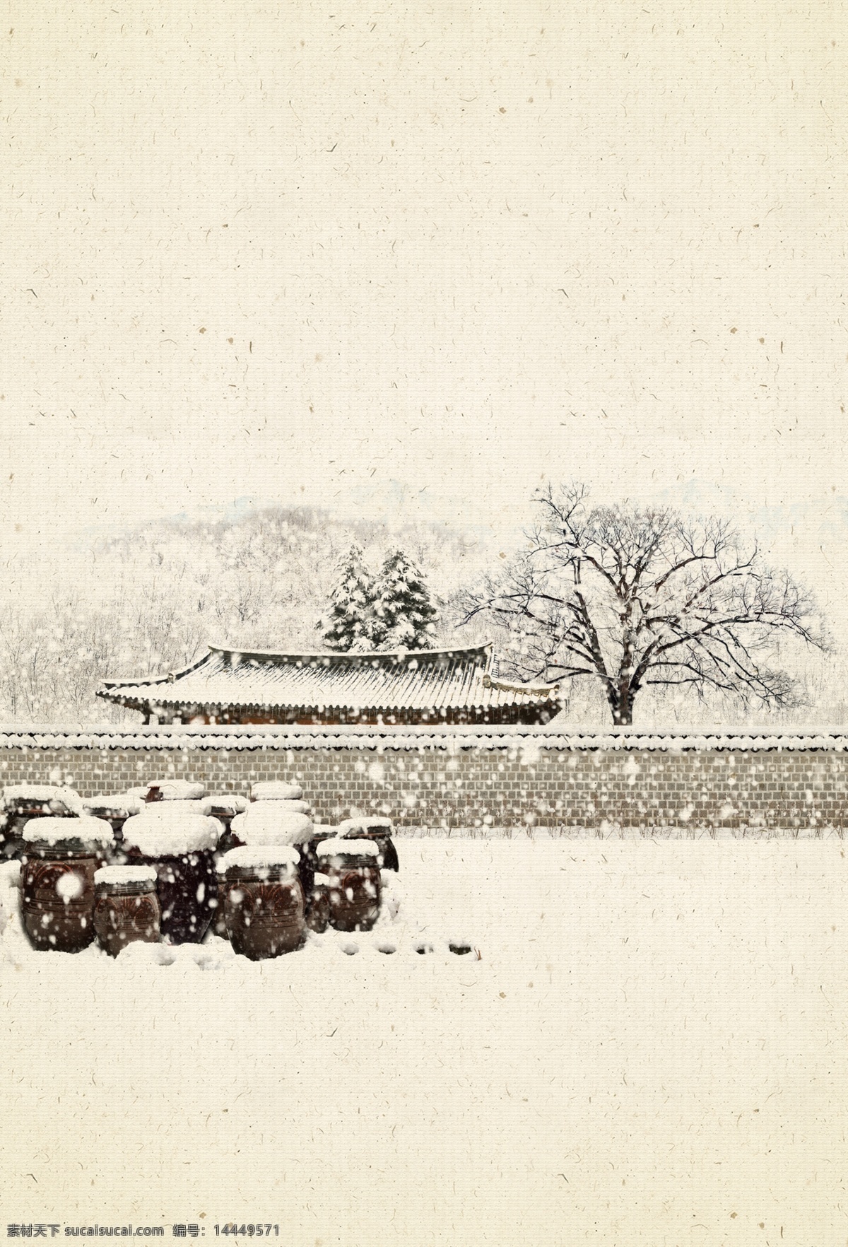 中国风 古风 底纹 花 椅子 墙 建筑 雪景 分层