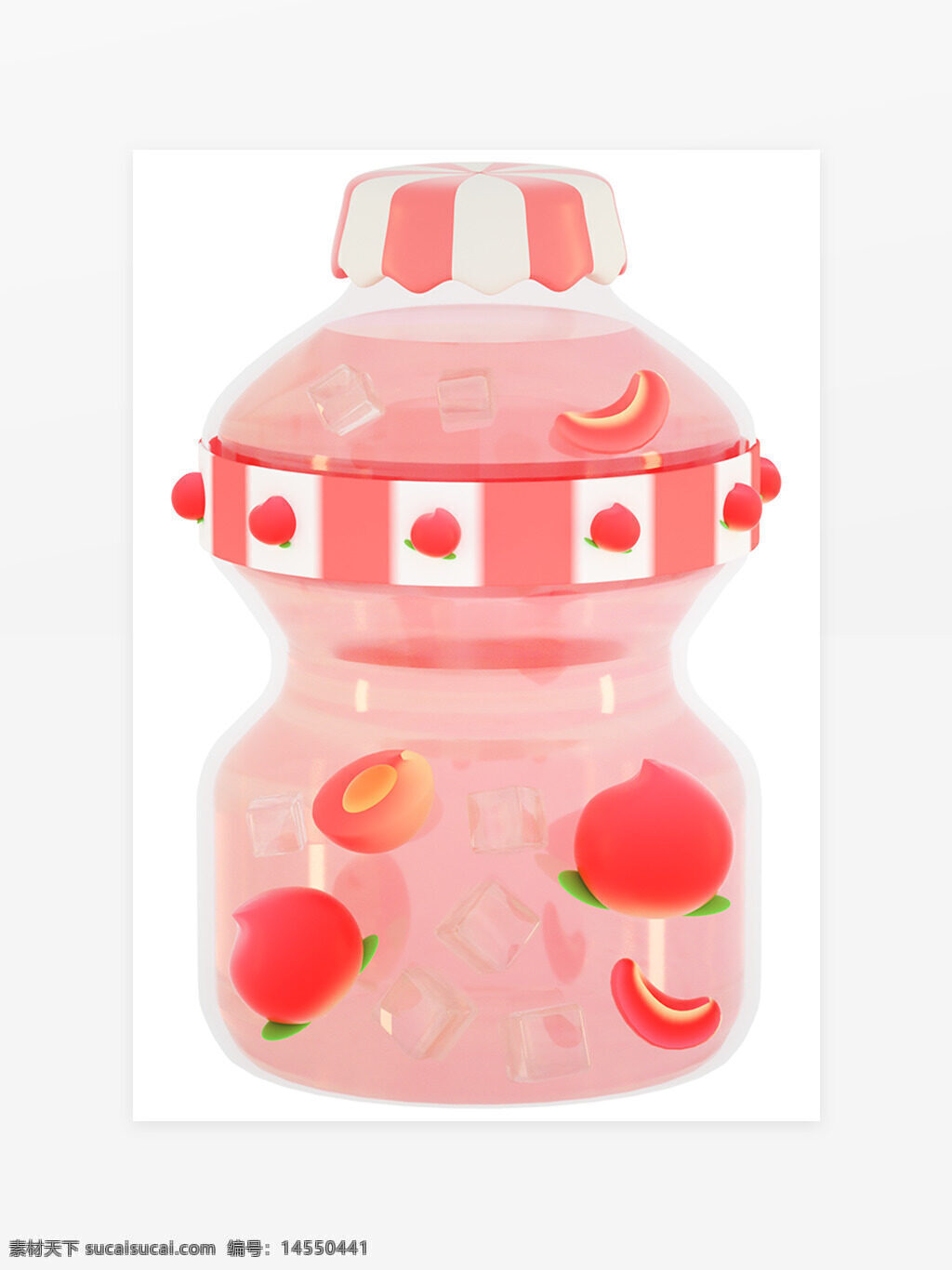 3d 立体 卡通 桃子 奶瓶 水果 饮料 饮品元素