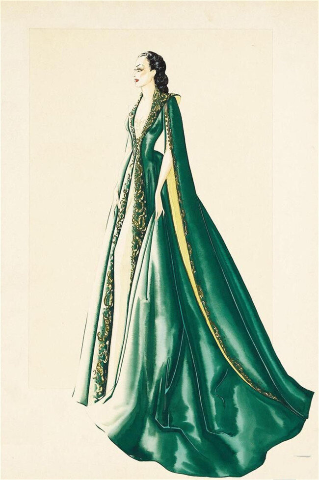 绿色 欧式 长裙 设计图 服装设计 时尚女装 职业女装 女装设计 效果图 服装 服装效果图 连衣裙 欧洲女装