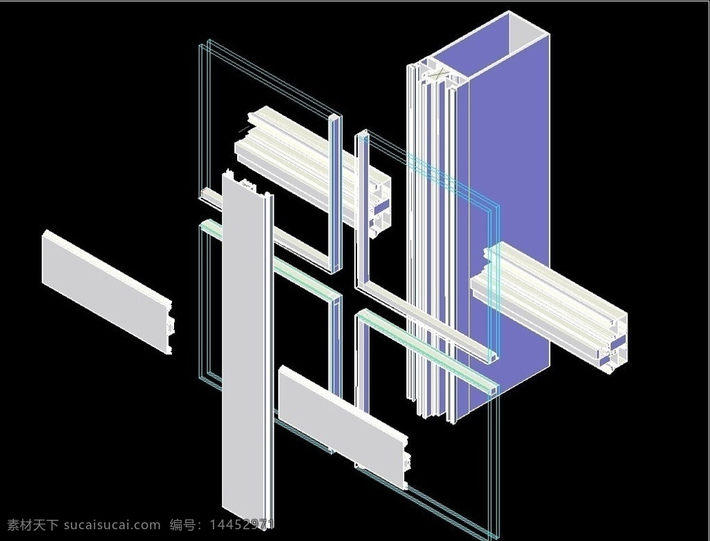 幕墙 明 框 拼装 三维 展 视 明框幕墙 三维节点 3d 施工图纸 cad设计图 源文件 dwg