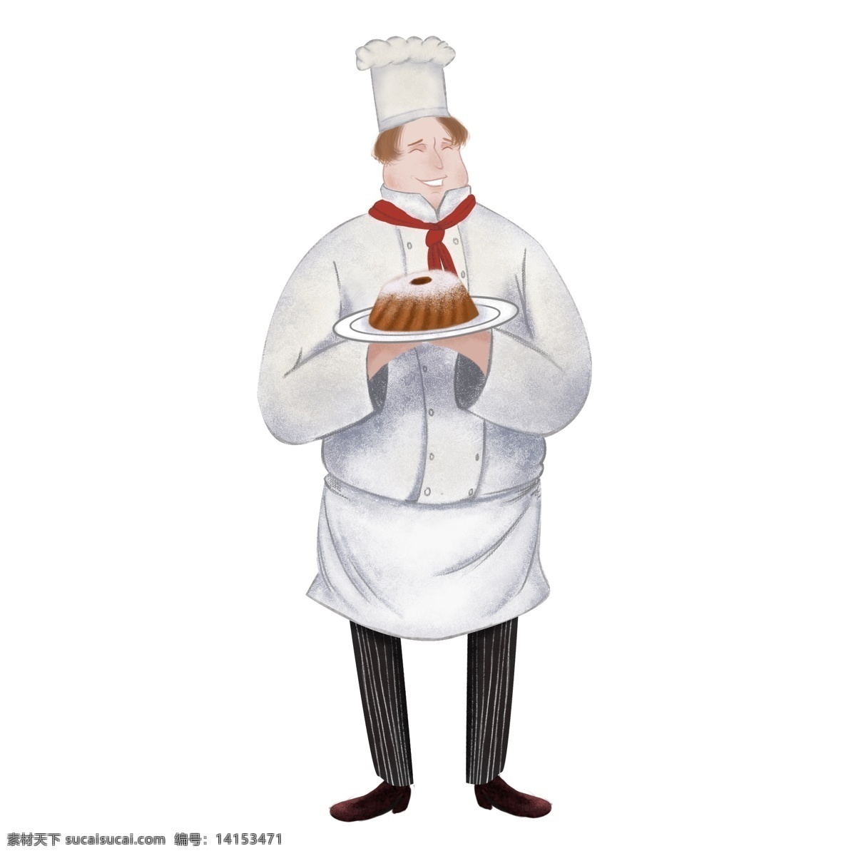 手持 蛋糕 胖胖 厨师 餐饮 小清新 装饰 胖胖的 手绘 白色